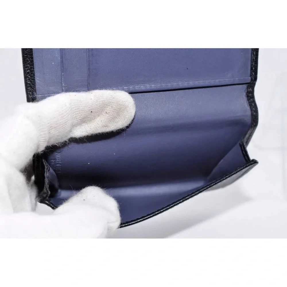 LOEWE Anagram Card Case Leather Black (Inside) is Blue Used Authentic EUC